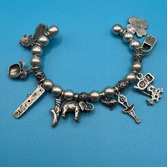 Sterling Silver 925 Charm Bracelet Cuff Beaded Ballerina Ruler Apple Elephant - Picture 2 of 11